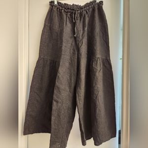 CP Shades Linen Wide Leg Pant Meduim Flowey Elastic Drawstring Black Boho Hippi